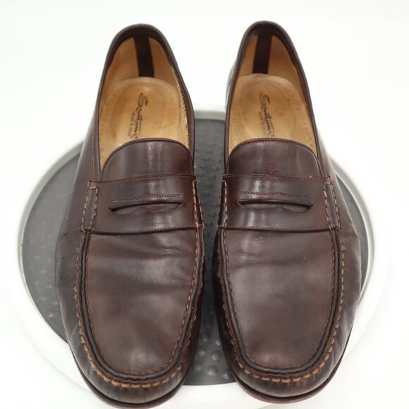 Santoni Mens Size 13 B Brown Leather Penny Loafers Made In Italy Vibram Sole main image 11